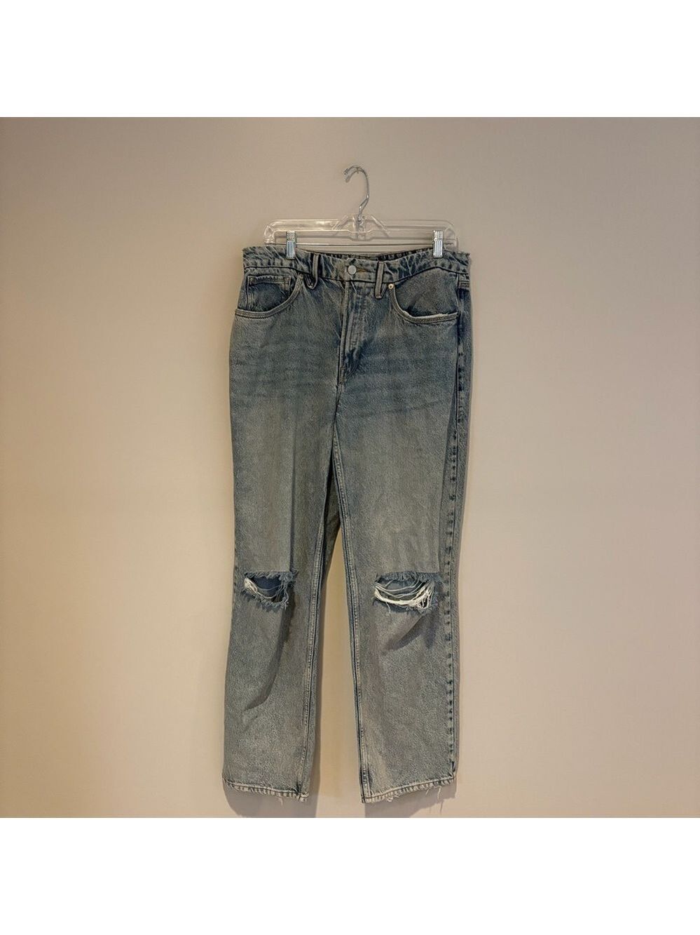 Good American Light Blue Distressed Wide Leg Denim Jeans Size 12/31